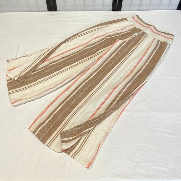 Vanilla Star Linen Gauze Flyaway Palazzo Pants M Wide Waist Split Sides Striped - Picture 9 of 13